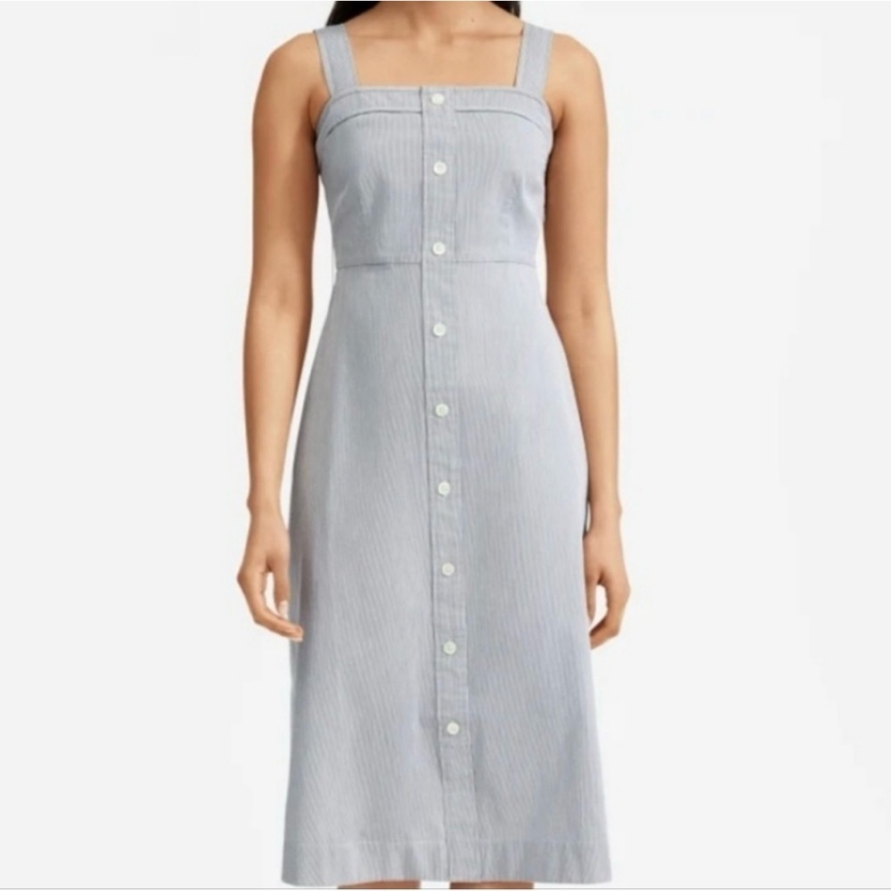 Everlane Womens Size 12 The Cotton Weave Picnic Dress Pinstripe **No Belt